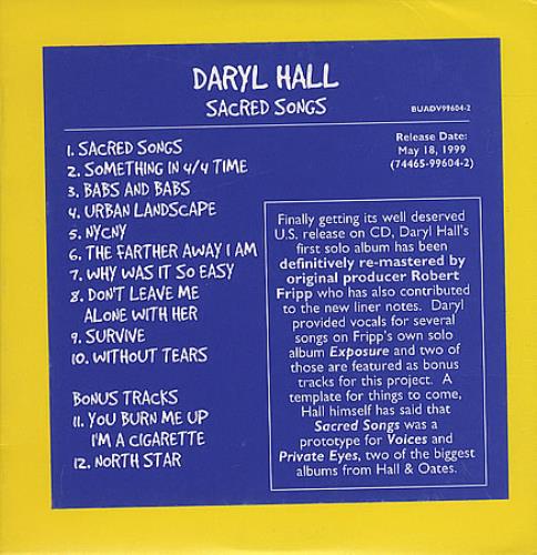 Daryl Hall Sacred Songs CD album (CDLP) US DRLCDSA138152
