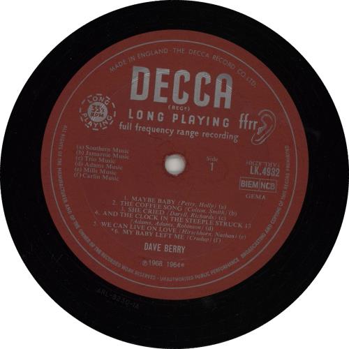 Dave Berry '68' - Sixty Eight vinyl LP album (LP record) UK VEBLPSI529146