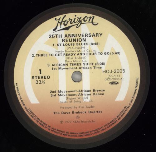 Dave Brubeck 25th Anniversary Reunion vinyl LP album (LP record) Japanese DBRLPTH880658