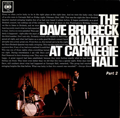 Dave Brubeck At Carnegie Hall - Parts 1 & 2 2-LP vinyl record set (Double LP Album) UK DBR2LAT507789