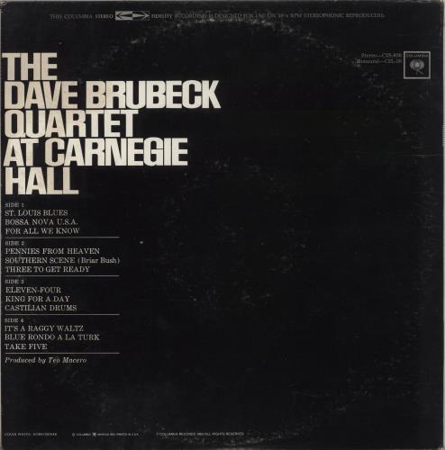Dave Brubeck At Carnegie Hall 2-LP vinyl record set (Double LP Album) US DBR2LAT602447
