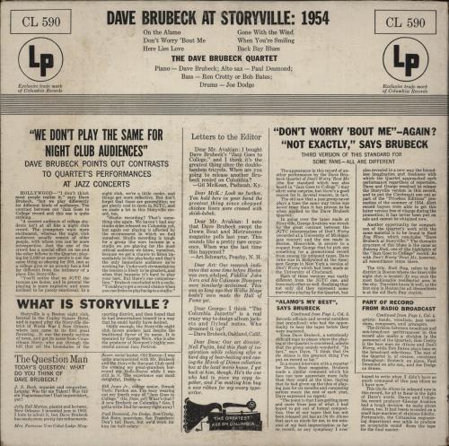 Dave Brubeck At Storyville: 1954 vinyl LP album (LP record) US DBRLPAT878500