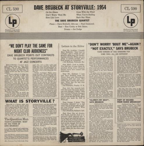 Dave Brubeck At Storyville: 1954 vinyl LP album (LP record) US DBRLPAT878511