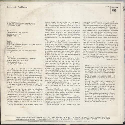 Dave Brubeck Blues Roots vinyl LP album (LP record) US DBRLPBL879375