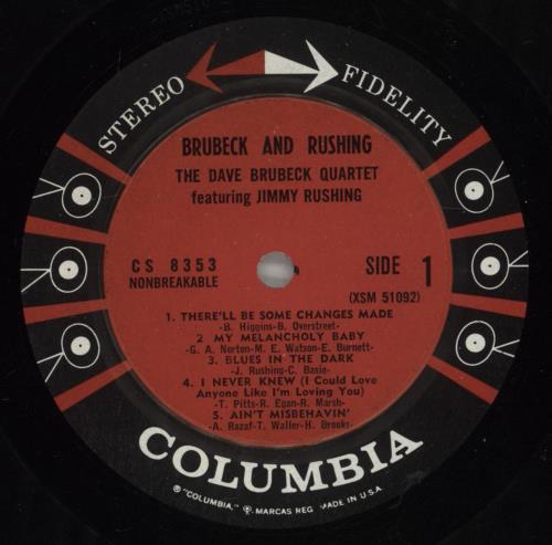 Dave Brubeck Brubeck & Rushing vinyl LP album (LP record) US DBRLPBR879392
