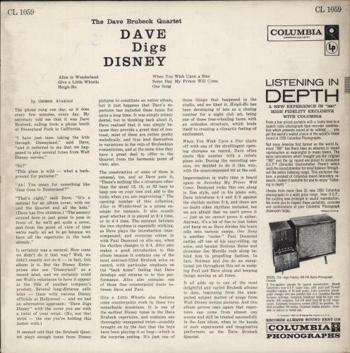 Dave Brubeck Dave Digs Disney vinyl LP album (LP record) US DBRLPDA633892