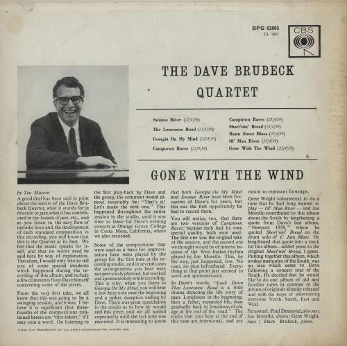 Dave Brubeck Gone With The Wind vinyl LP album (LP record) UK DBRLPGO761503