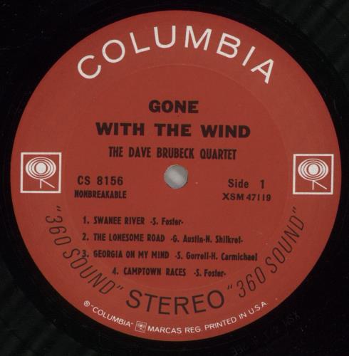 Dave Brubeck Gone With The Wind vinyl LP album (LP record) US DBRLPGO876121