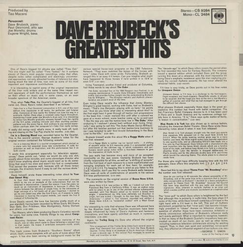 Dave Brubeck Greatest Hits - 2nd vinyl LP album (LP record) US DBRLPGR757690