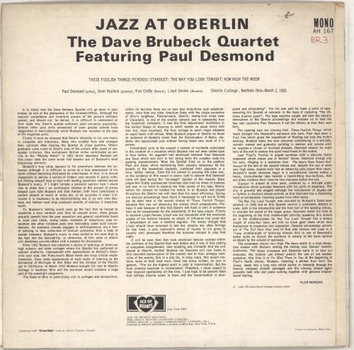 Dave Brubeck Jazz At Oberlin - EX vinyl LP album (LP record) UK DBRLPJA711281