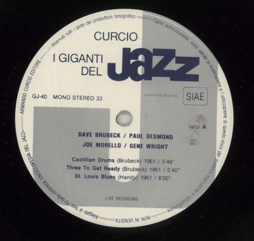 Dave Brubeck Jazz Giants 2-LP vinyl record set (Double LP Album) Italian DBR2LJA622700