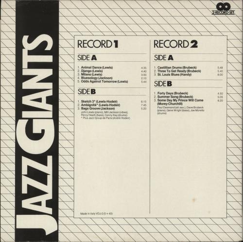 Dave Brubeck Jazz Giants 2-LP vinyl record set (Double LP Album) Italian DBR2LJA622700