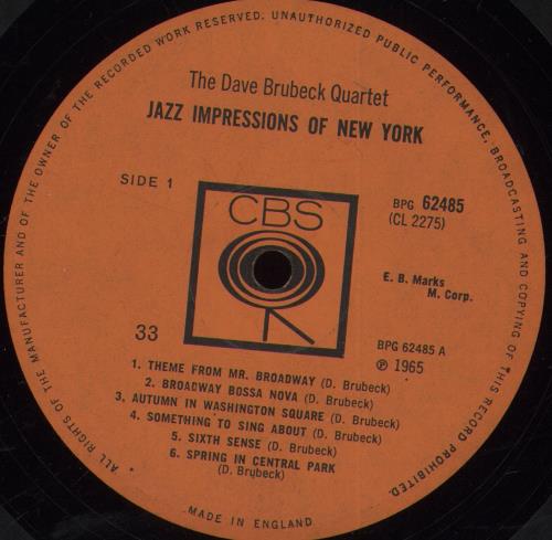 Dave Brubeck Jazz Impressions Of New York - EX vinyl LP album (LP record) UK DBRLPJA706466