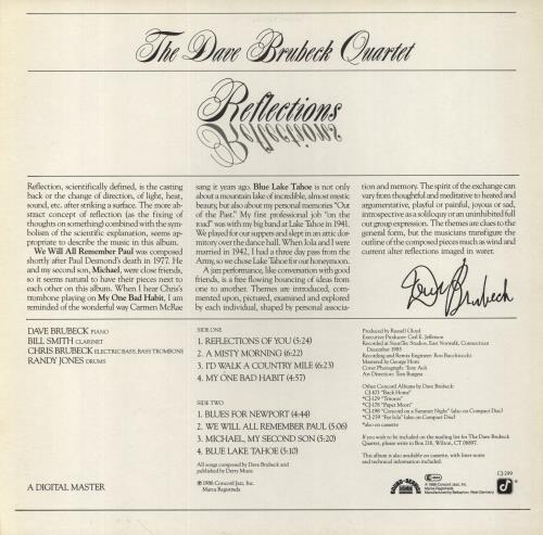 Dave Brubeck Reflections vinyl LP album (LP record) German DBRLPRE672740