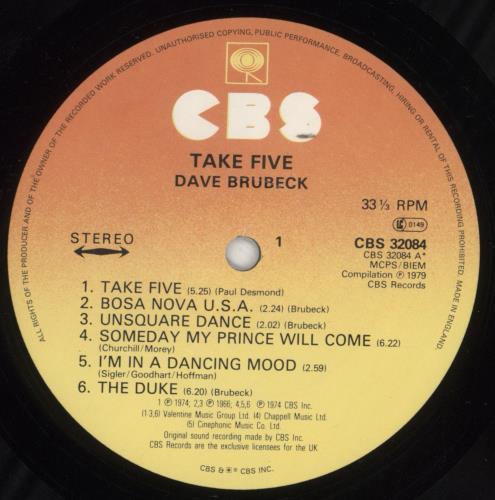 Dave Brubeck Take Five vinyl LP album (LP record) UK DBRLPTA765724
