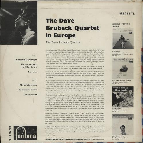 Dave Brubeck The Dave Brubeck Quartet In Europe vinyl LP album (LP record) Dutch DBRLPTH751567