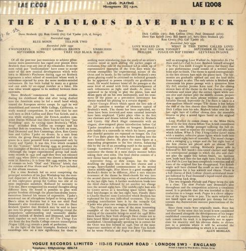 Dave Brubeck The Fabulous Dave Brubeck Trio & Octet vinyl LP album (LP record) UK DBRLPTH528028
