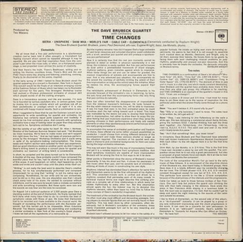 Dave Brubeck Time Changes vinyl LP album (LP record) US DBRLPTI362828