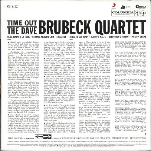 Dave Brubeck Time Out - 200gm vinyl LP album (LP record) US DBRLPTI692927