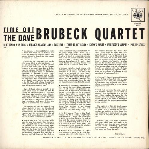 Dave Brubeck Time Out vinyl LP album (LP record) Australian DBRLPTI749807