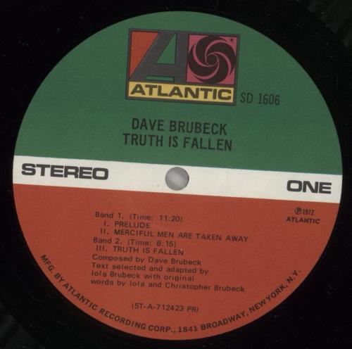 Dave Brubeck Truth Is Fallen vinyl LP album (LP record) US DBRLPTR876110