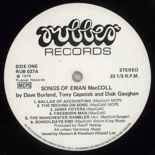 Dave Burland Songs Of Ewan MacColl vinyl LP album (LP record) UK 3DBLPSO878187