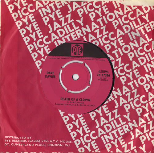 Dave Davies Death Of A Clown - 4pr - VG+ 7" vinyl single (7 inch record / 45) UK DDS07DE545820