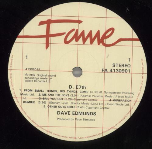 Dave Edmunds D.E. 7th vinyl LP album (LP record) UK DAELPDE858846
