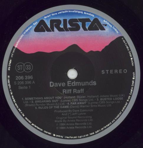 Dave Edmunds Riff Raff vinyl LP album (LP record) German DAELPRI289331