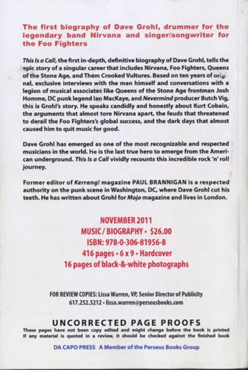 Dave Grohl This Is A Call - Advance book US DGVBKTH561284
