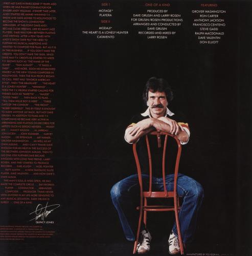 Dave Grusin ... One Of A Kind - Promo vinyl LP album (LP record) Japanese DGULPON857577