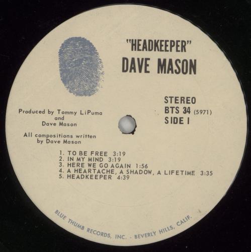 Dave Mason Headkeeper vinyl LP album (LP record) US DMSLPHE869942