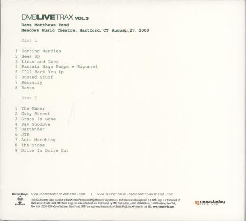 Dave Matthews Band DMB Live Trax Volume 3 2 CD album set (Double CD) US DMB2CDM767482