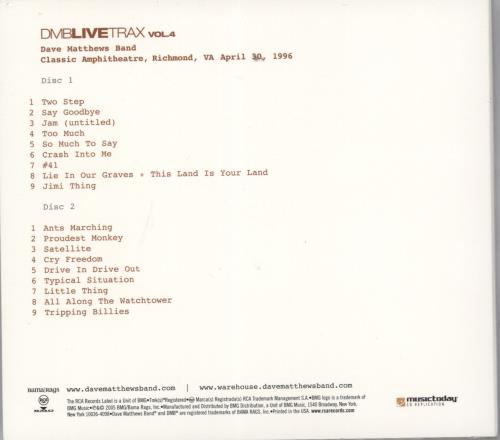 Dave Matthews Band DMB Live Trax Volume 4 2 CD album set (Double CD) US DMB2CDM767484