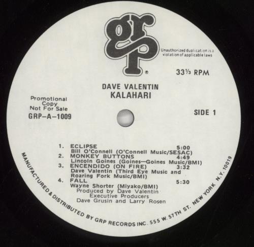 Dave Valentin Kalahari vinyl LP album (LP record) US D35LPKA859962