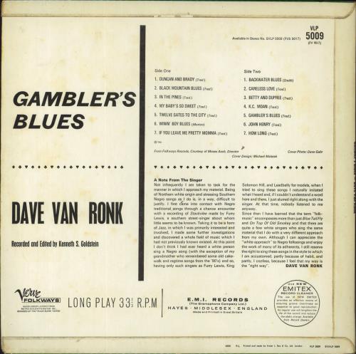 Dave Van Ronk Gambler's Blues vinyl LP album (LP record) UK DVRLPGA831742