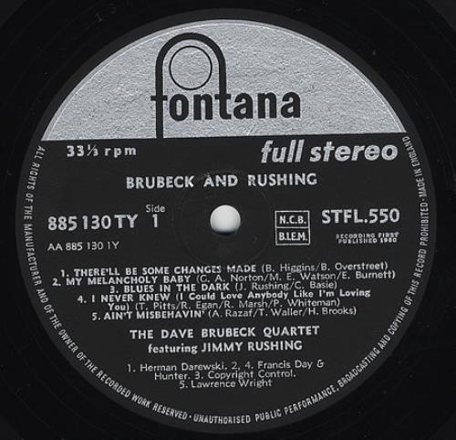 Dave Brubeck Brubeck & Rushing Stereo UK vinyl LP album