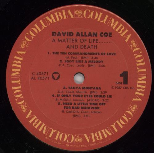 David Allan Coe A Matter Of Life...And Death vinyl LP album (LP record) US D26LPAM860198
