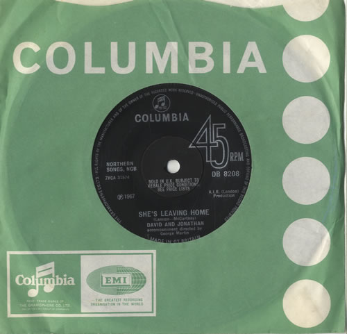David And Jonathan She's Leaving Home 7" vinyl single (7 inch record / 45) UK D&J07SH471145