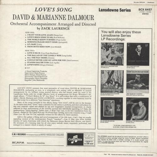 David And Marianne Dalmour Love's Song vinyl LP album (LP record) UK D+MLPLO747570
