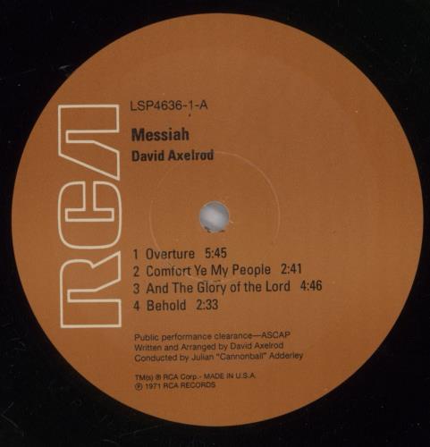 David Axelrod Messiah vinyl LP album (LP record) US XELLPME894792