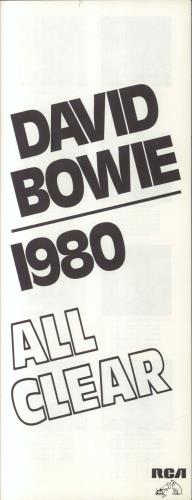 David Bowie 1980 All Clear + Insert vinyl LP album (LP record) US BOWLPAL11748