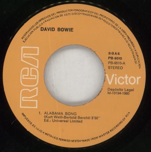 David Bowie Alabama Song 7" vinyl single (7 inch record / 45) Spanish BOW07AL357109