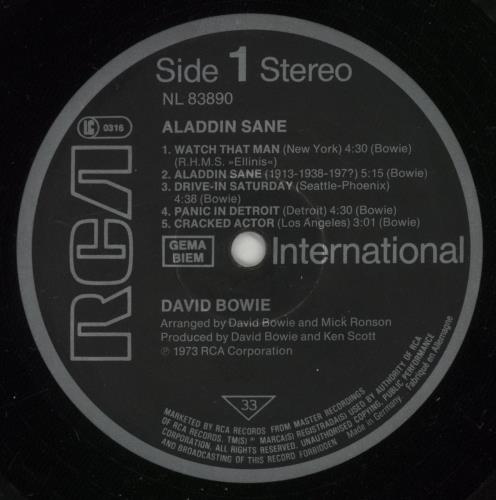 David Bowie Aladdin Sane - 80s vinyl LP album (LP record) German BOWLPAL617420