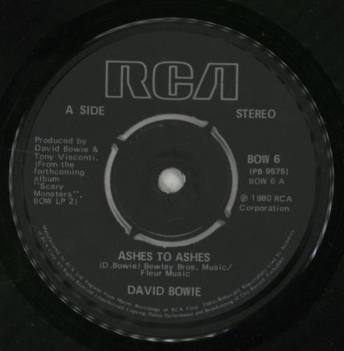 David Bowie Ashes To Ashes - P/S A + Stamps - VG 7" vinyl single (7 inch record / 45) UK BOW07AS869976