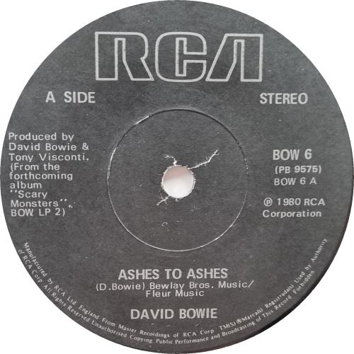 David Bowie Ashes To Ashes - Tranco Contract Pressing 7" vinyl single (7 inch record / 45) UK BOW07AS831608