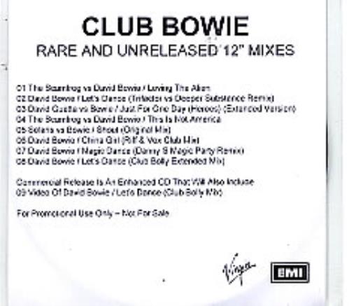 David Bowie Club Bowie CD-R acetate UK BOWCRCL265889