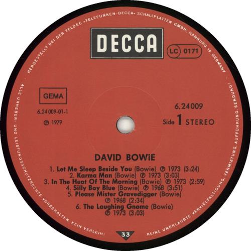 David Bowie David Bowie vinyl LP album (LP record) German BOWLPDA127746