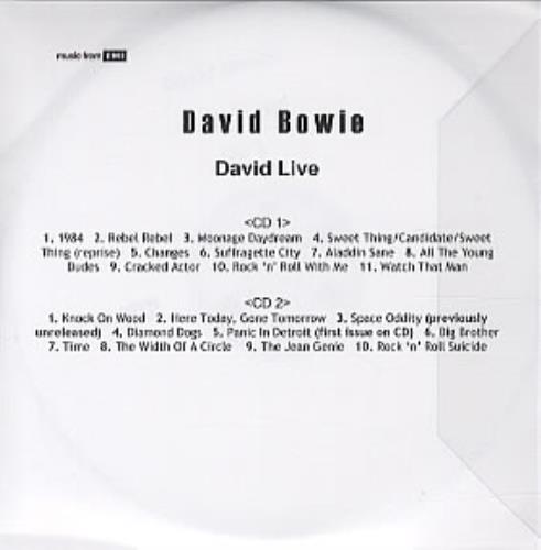 David Bowie David Live CD-R acetate UK BOWCRDA318543