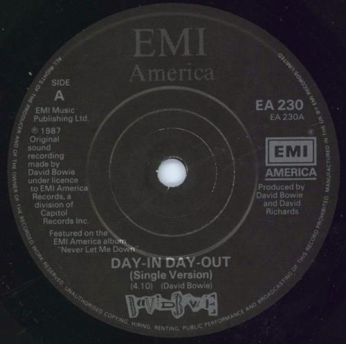 David Bowie Day-In Day-Out- promo 7" vinyl single (7 inch record / 45) UK BOW07DA786157